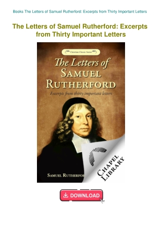 Books The Letters of Samuel Rutherford Excerpts from Thirty Important Letters