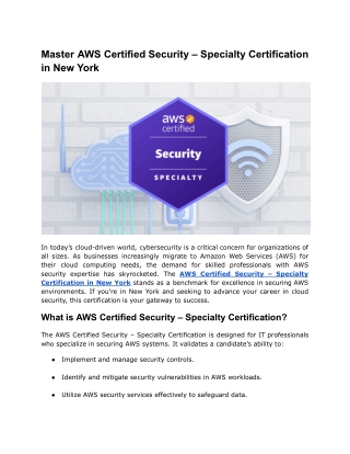 Master AWS Certified Security – Specialty Certification in New York