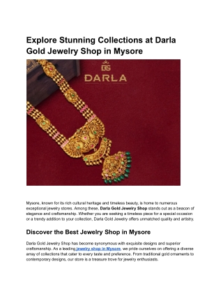 Explore Stunning Collections at Darla Gold Jewelry Shop in Mysore