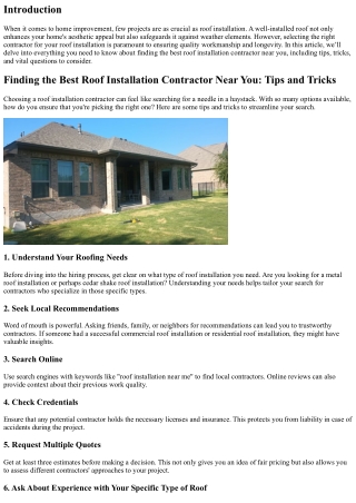 Finding the Best Roof Installation Contractor Near You: Tips and Tricks
