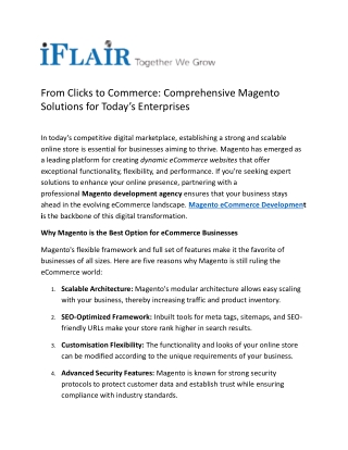 From Clicks to Commerce: Comprehensive Magento Solutions for Today’s Enterprises