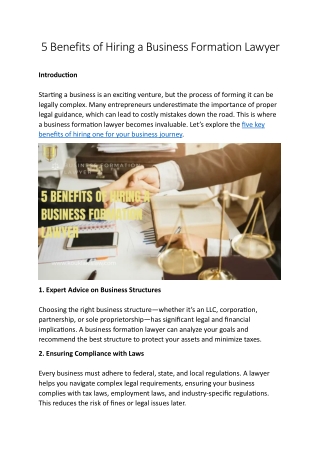 5 Benefits of Hiring a Business Formation Lawyer