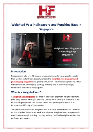 Weighted Vest in Singapore and Punching Bags in Singapore