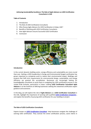 The Role of Agile Advisors as LEED Certification Consultants in UAE