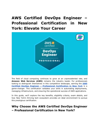 AWS Certified DevOps Engineer – Professional Certification in New York_ Elevate Your Career