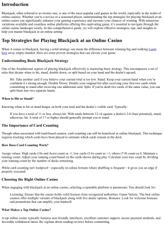 “Top Strategies for Playing Blackjack at an Online Casino”