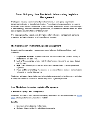 Smart Shipping: How Blockchain is Innovating Logistics Management