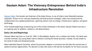 Gautam Adani The Visionary Entrepreneur Behind India’s Infrastructure Revolution