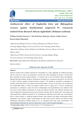 Antibacterial effect of Euphorbia hirta and Bidenspilosa extracts against Xantho