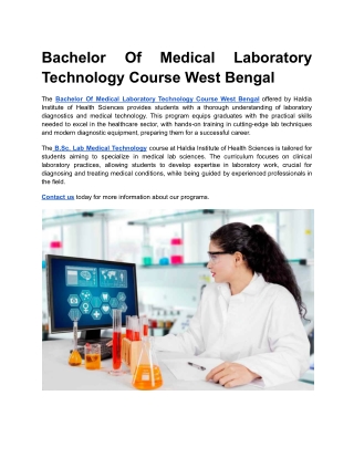 Bachelor Of Medical Laboratory Technology Course West Bengal
