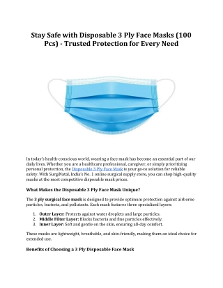 Stay Safe with Disposable 3 Ply Face Masks (100 Pcs)
