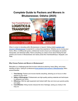 Complete Guide to Packers and Movers in Bhubaneswar, Odisha (2025)
