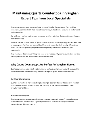 Expert Tips for Maintaining Quartz Countertops in Vaughan