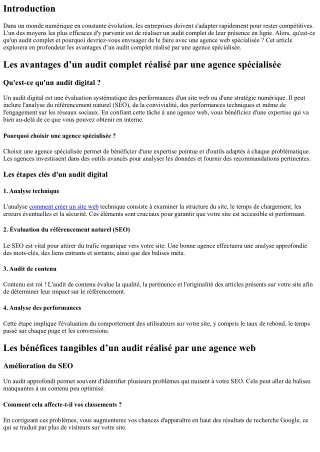 Les avantages d’un audit complet réalisé par une agence spécialisée