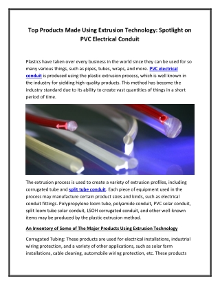 Top Products Made Using Extrusion Technology Spotlight on PVC Electrical Conduit