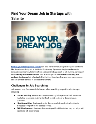 Find Your Dream Job in Startups with Salarite