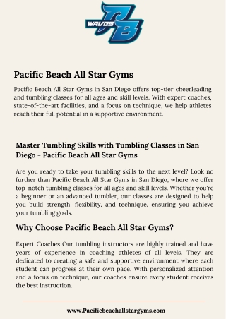 Master Tumbling Skills with Tumbling Classes in San Diego - Pacific Beach All Star Gyms