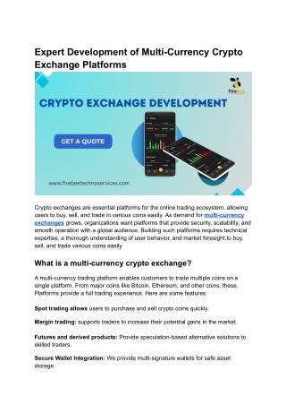 Expert Development of Multi-Currency Crypto Exchange Platforms