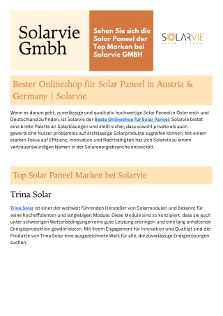 Bester Onlineshop für Solar Paneel in Austria & Germany  Solarvie