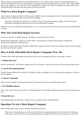 Your Guide to Affordable and Reliable Deck Repair Companies Near Me