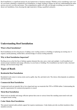 The Ultimate Guide to Roof Installation: What You Need to Know