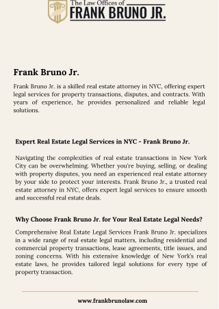 Expert Real Estate Legal Services in NYC - Frank Bruno Jr.