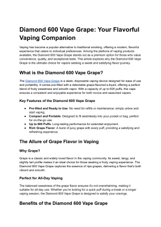 Diamond 600 Vape Grape_ Your Flavorful Vaping Companion