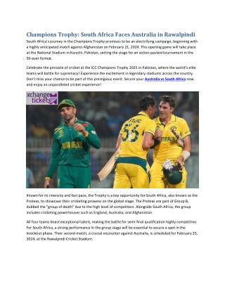 Champions Trophy South Africa Faces Australia in Rawalpindi