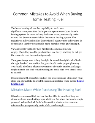 Common Mistakes to Avoid When Buying Home Heating Fuel