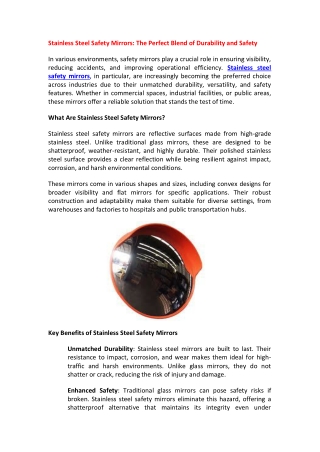 Stainless Steel Safety Mirrors