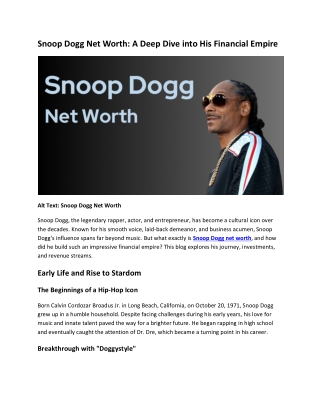 Snoop Dogg Net Worth 2024: Financial Insights Revealed