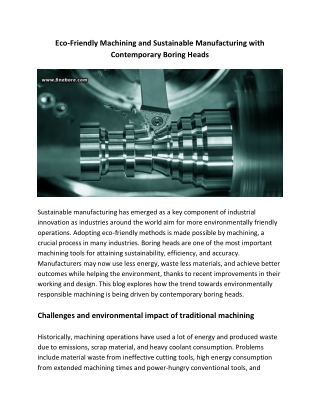 Eco-Friendly Machining And Sustainable Manufacturing With Contemporary Boring Heads