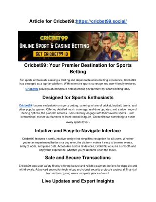 Cricbet99-online gaming platform