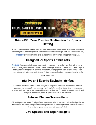 Cricbet99: Your Premier Destination for Sports Betting