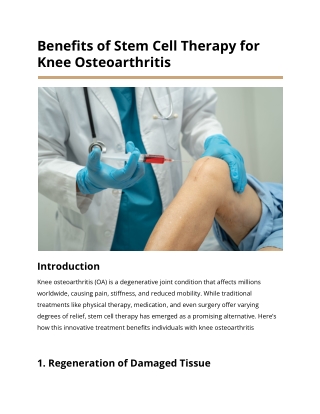 Benefits of Stem Cell Therapy for Knee Osteoarthritis
