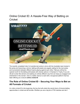 Online Cricket ID: Master the Way of Betting on Cricket