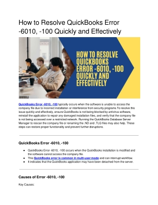 How to Resolve QuickBooks Error -6010, -100 Quickly and Effectively