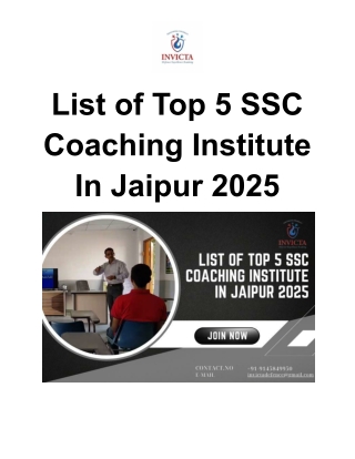 List of Top 5 SSC Coaching Institute In Jaipur 2025