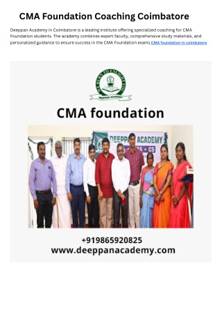 CMA Foundation in CBE CMA Foundation Coaching in Coimbatore