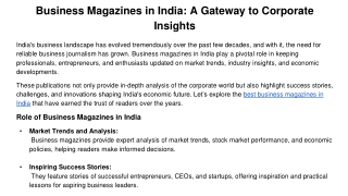 Business Magazines in India A Gateway to Corporate Insights