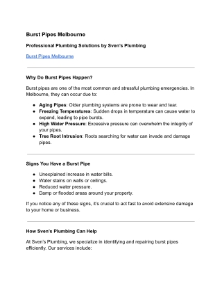 Burst Pipes Melbourne - Expert Plumbing Solutions