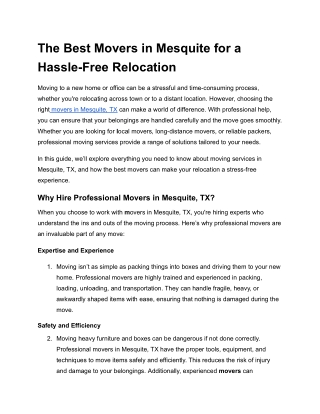 The Best Movers in Mesquite for a Hassle-Free Relocation