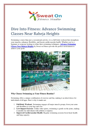 Dive Into Fitness: Advance Swimming Classes Near Raheja Heights