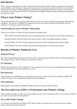 “The Pros and Cons of DIY vs Professional Auto Window Tinting”