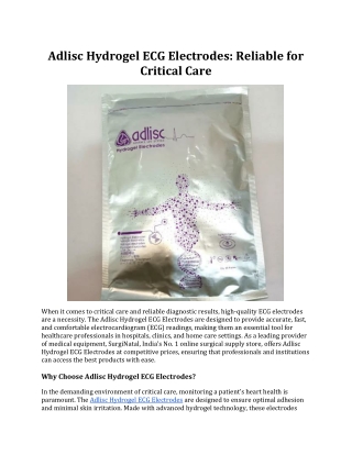 Adlisc Hydrogel ECG Electrodes: Reliable for Critical Care