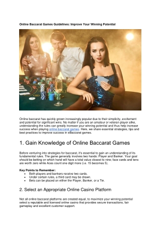 Online Baccarat Games Guidelines: Improve Your Winning Potential