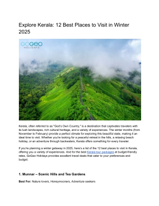 Explore Kerala_ 12 Best Places to Visit in Winter 2025
