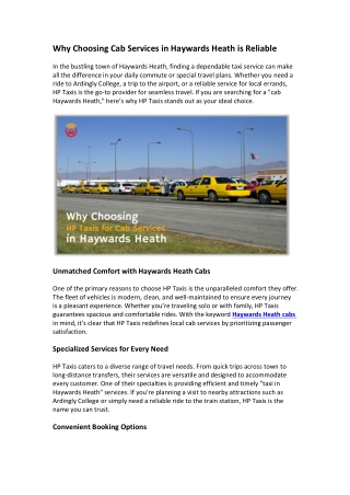 Why Choosing HP Taxis for Cab Services in Haywards Heath