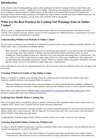 “Best Practices for Cashing Out Winnings from an Online Casino”