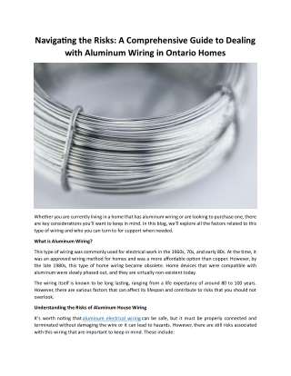 Navigating the Risks: A Comprehensive Guide to Dealing with Aluminum Wiring in O